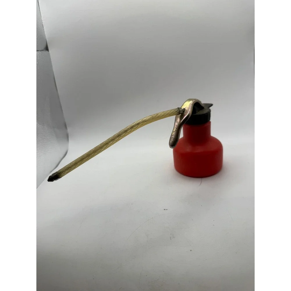 Vintage Red Oil Can Lubricator with Metal Spout‎ and Flexible Tube